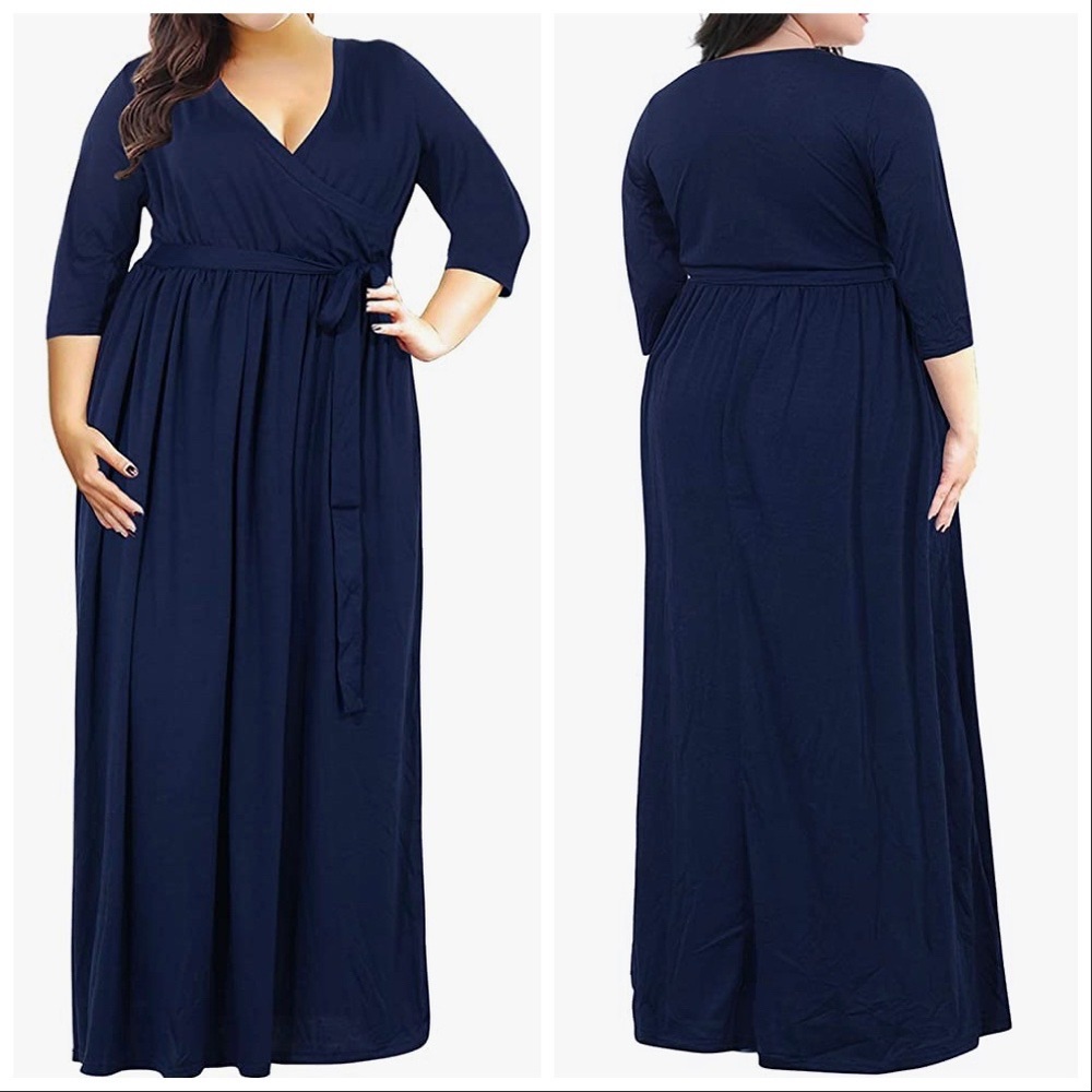 NWT NEMIDOR 3/4 Sleeve Wrap Belted Maxi Dress